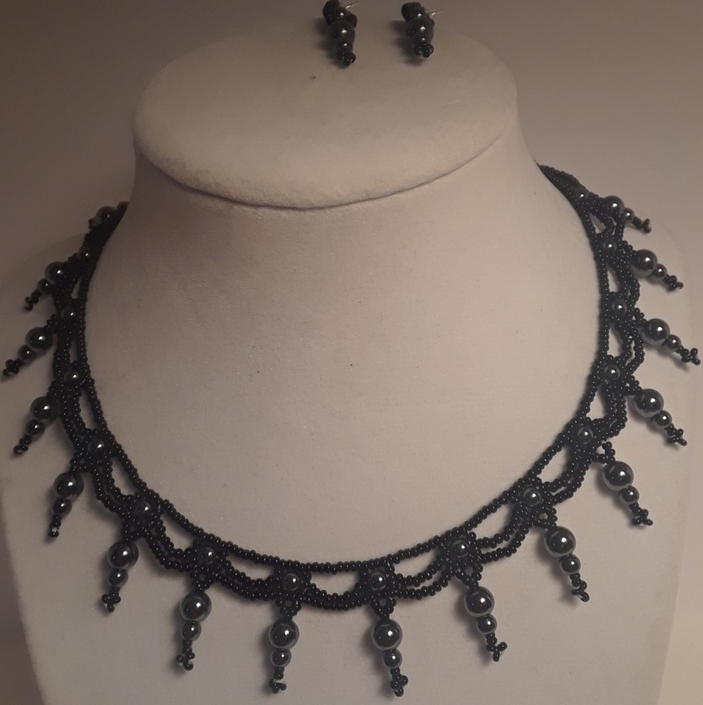 Handmade Native American Seed Bead & Hematite Set